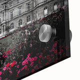 Mid-century modernist abstract design in acrylic, featuring large art prints of architectural elements.