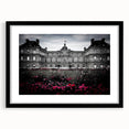 Extra large abstract art print featuring a colorful, textured depiction of a palace, framed in black.