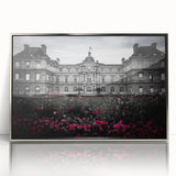 Art Deco style palace architecture rendered in silver tones on a framed acrylic, suitable for modern art wall decor.