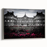 Extra large framed canvas featuring a vintage poster art of a palace, with a silver frame, ideal for living room decor.