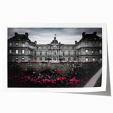 Extra large rolled canvas print of a palace architecture with detailed floral designs in muted earth tones.