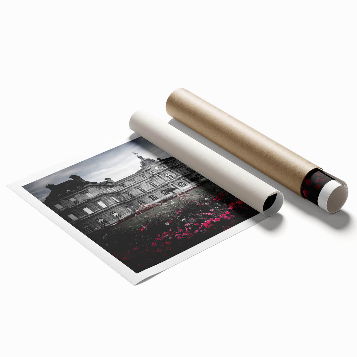 Extra large rolled print featuring a detailed floral design on a muted color palette, ideal for classy bathroom wall art.