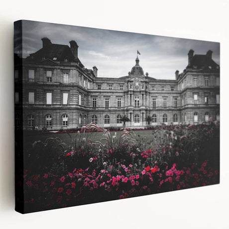 Large art print of a palace design in muted earth tones on stretched canvas, ideal for kitchen wall decor.