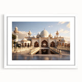 Extra large abstract art print of a textured palace design in muted gray, framed with a white mat.