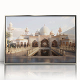 Acrylic print of an art deco palace design in silver and gray tones, suitable for modern nursery decor.