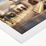 Art deco poster featuring a detailed palace architecture in muted gold and beige tones, printed on rolled canvas.