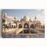 Black and white photograph of a grand palace on stretched canvas, suitable as large kitchen wall art.