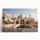 Black and white photo of a grand palace architecture on stretched canvas.