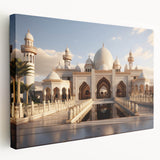 Large art print of a detailed palace architecture in muted beige tones on stretched canvas, suitable for kitchen wall art.