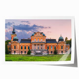 Extra large rolled print of a palace with intricate floral designs in pastel shades, ideal for dining room wall art.