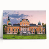 Large black and white stretched canvas of a detailed palace architecture, ideal for kitchen wall art or bedroom ambiance.