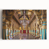 Black and white large art print of a palace design on stretched canvas, ideal for kitchen wall art.