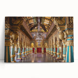 Black and white photo of a grand palace on stretched canvas, suited for kitchen or bedroom decor.