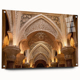 Acrylic print of a large abstract palace design in muted earth tones, suitable for bedroom or dining room wall art.