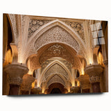 Large abstract wall art on acrylic glass, featuring a palace design in muted gray tones.