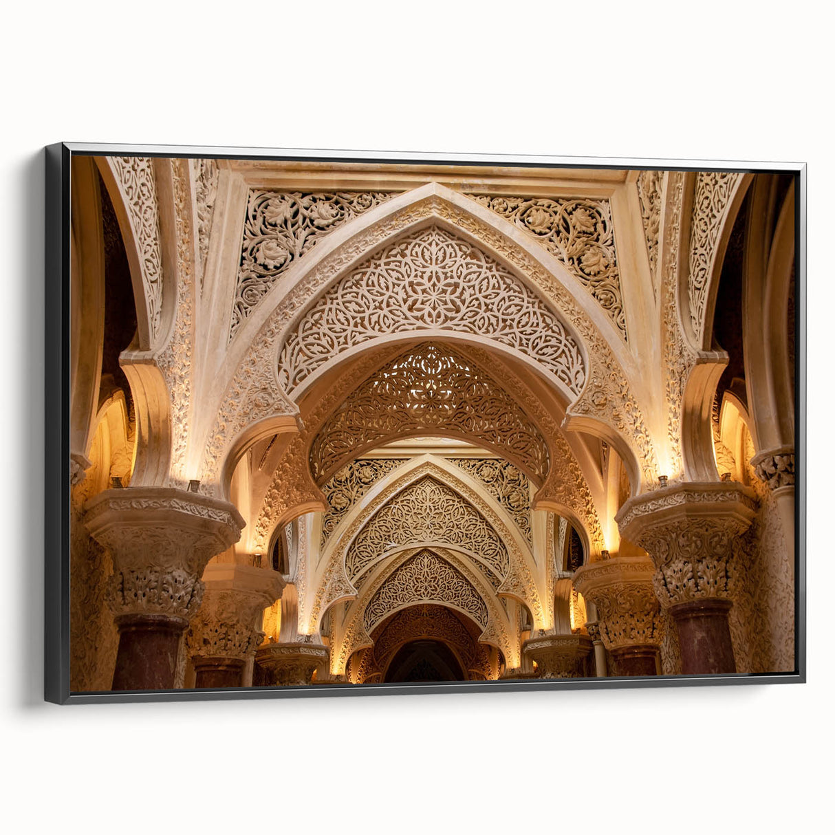 Black and white framed canvas featuring a vintage poster art style landscape painting, ideal for bedroom wall decor.