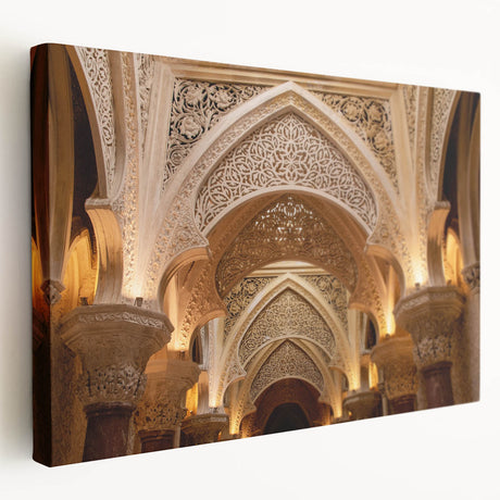 Large art print of a palace architecture on stretched canvas, featuring detailed design in monochrome tones.