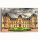Black and white photographic print of a palace architecture on large stretched canvas, suitable for kitchen wall art.