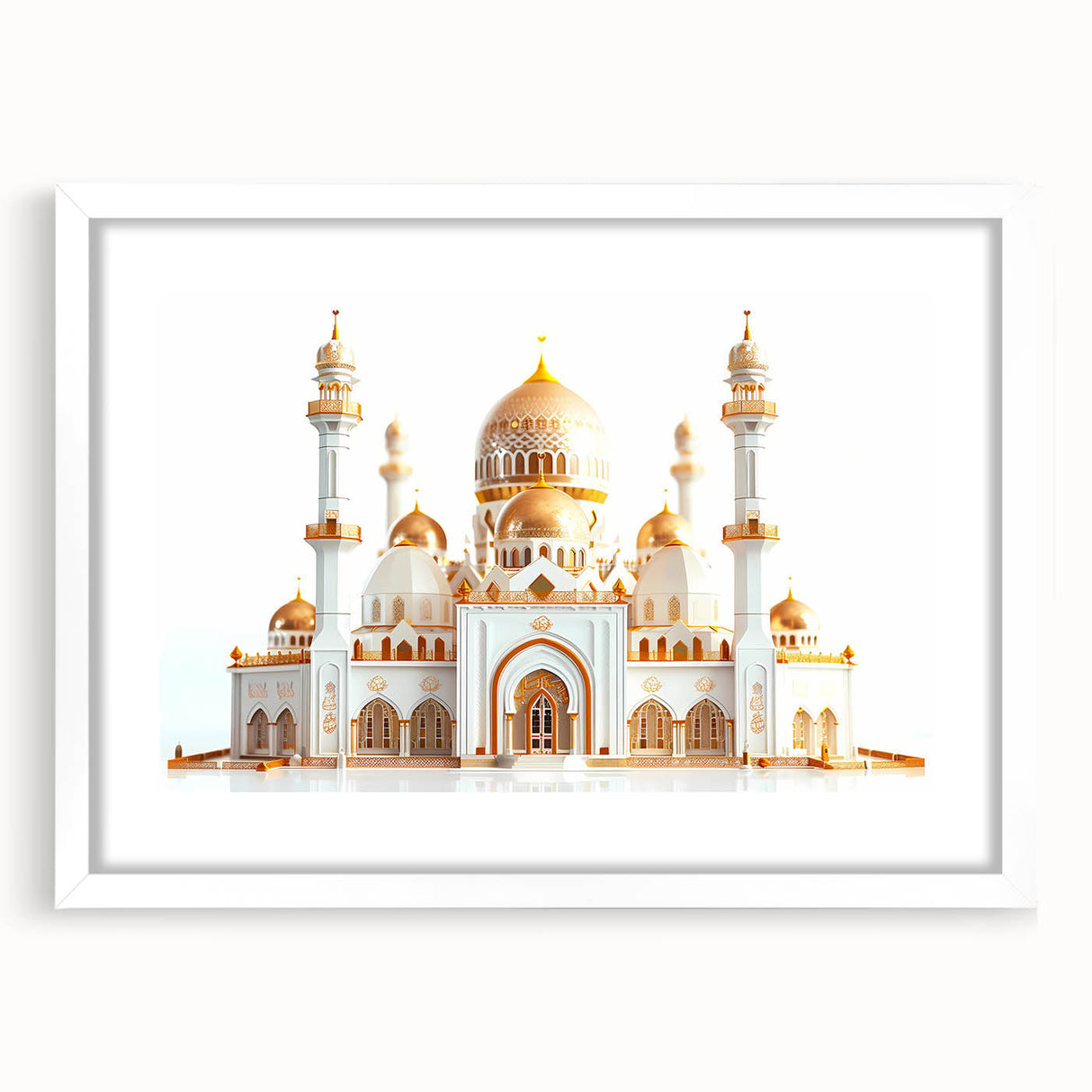 Extra large abstract art print featuring a textured design of a palace in muted earth tones, framed in white.