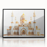 Large abstract wall art featuring a mid-century modernist palace design in black and gray tones on a framed acrylic panel.