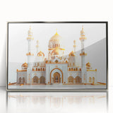 Art Deco poster of a palace architecture in silver frame, ideal for modern art wall decor in a nursery.
