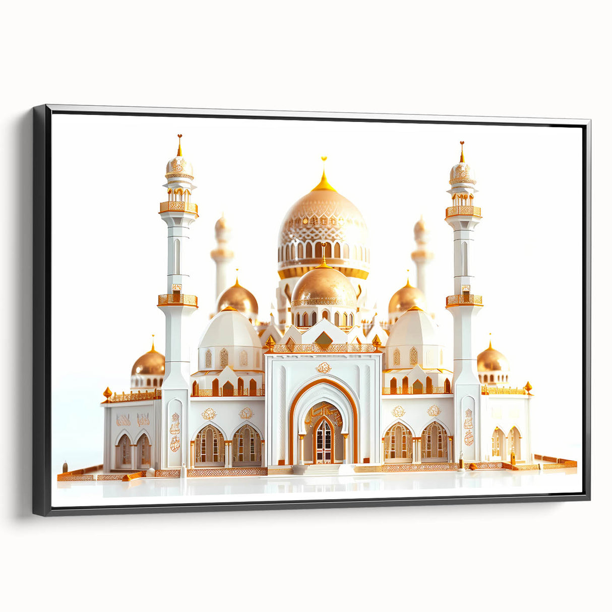 Black and white landscape art painting of a vintage palace design on a framed canvas, ideal for bedroom decor.