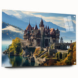 Large abstract wall art on acrylic glass depicting a modern palace design in neutral tones.