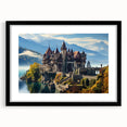 Extra large abstract art print featuring a colorful, textured depiction of a palace, in a black frame.