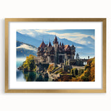 Textured art print of an abstract palace design in gold tones on a framed canvas, ideal for bedroom decor.