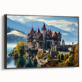 Black and white framed canvas of a vintage palace landscape, ideal for bedroom wall art.