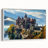 Framed canvas depicting a vintage palace design in black and white, ideal for bedroom wall art.