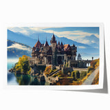 Rolled print of a large, floral palace architecture, in soft pastel shades, ideal for dining room wall art.