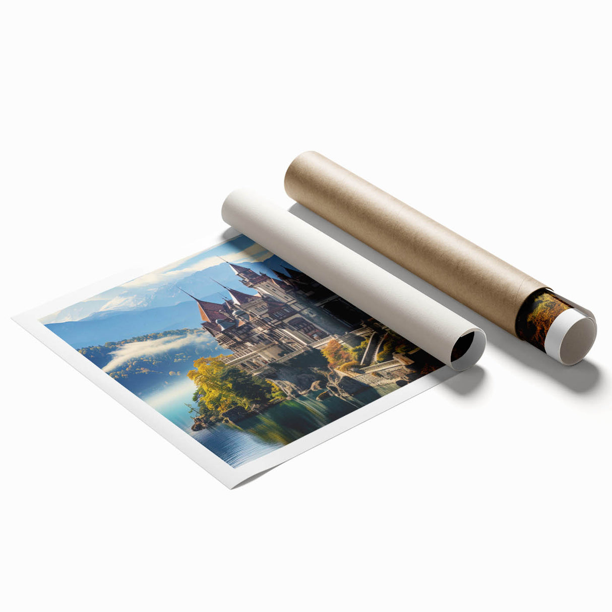Extra large rolled print of a palace architecture design in muted earth tones, ideal for classy bathroom wall art.
