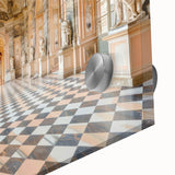 Large abstract wall art on acrylic glass featuring mid-century modernist design in muted tones, ideal for dining room decor.