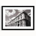 Extra large abstract art print featuring a colorful, textured depiction of a palace, in a black frame.