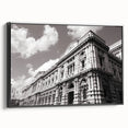Black and white framed canvas of a vintage palace design, ideal for bedroom wall art.