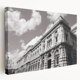 Large stretched canvas featuring a detailed architectural palace design in muted earth tones, ideal for kitchen wall art.