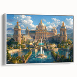 Framed canvas of a vintage palace design in black and white, ideal for bedroom wall art.