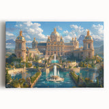 Large black and white photo of a palace on stretched canvas, ideal for kitchen wall art.