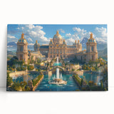 Black and white photo of an ornate palace on stretched canvas, suitable as large kitchen wall art or for bedroom ambiance.