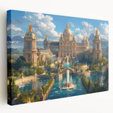 Large canvas print of a detailed palace architecture design in neutral tones, suitable for kitchen wall art.
