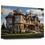 Large abstract wall art on acrylic glass depicting a modern palace design in monochrome tones.