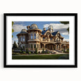 Extra large abstract art print featuring a colorful, textured depiction of a palace, framed in black.