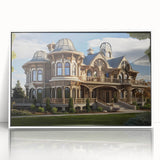 Mid-century modernist palace design in muted gray on white acrylic, ideal for modern art wall decor.