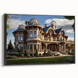 Black and white framed canvas featuring a vintage-style architectural palace design, ideal for bedroom wall decor.