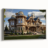 Vintage poster art of a palace in colorful hues, framed in silver, suitable for extra large living room decor.