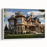 Framed canvas of a vintage palace design in black and white, ideal for bedroom wall art.