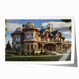 Extra large rolled print of a palace architecture design in muted earth tones, ideal for dining room wall art.