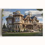 Large black and white print of a palace design on stretched canvas, suitable for kitchen wall art.