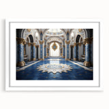 Extra large abstract art print featuring a textured design of a palace in muted earth tones, framed with a white mat.